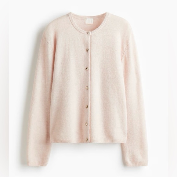 H and M Sweaters - Loose-Fitting, Pale Pink Cardigan Sweater | Crew Neck | Gold Buttons | L | NWT